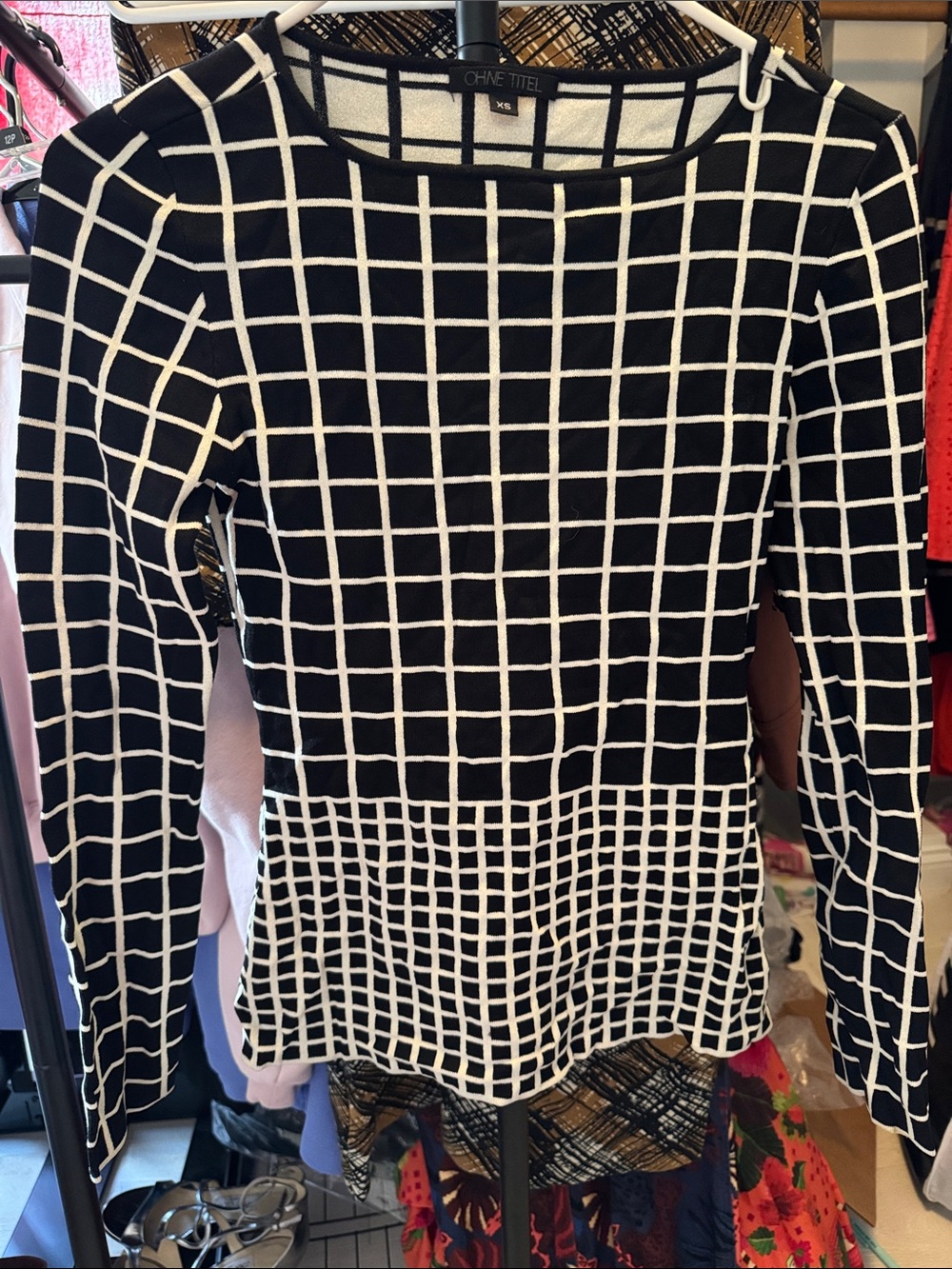 Ohne Titel Black & White Windowpane Knit Long Sleeve Top